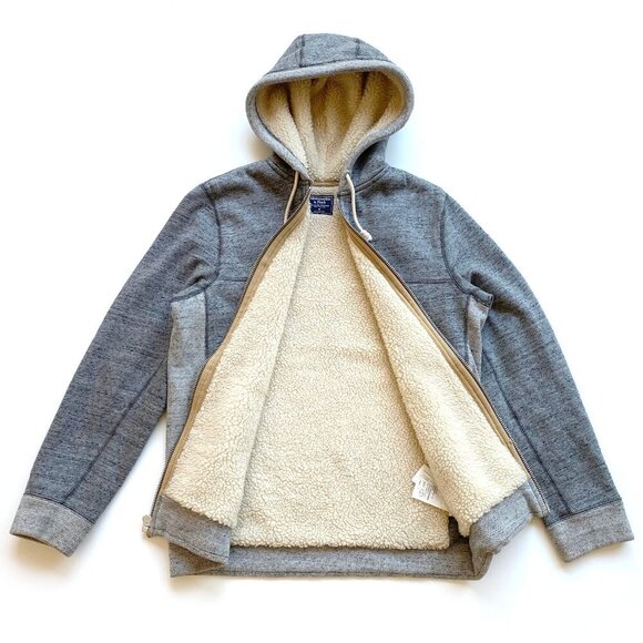Abercrombie & Fitch Mens M Gray Full-Zip Sherpa Lined Hoodie Jacket Heavyweight - Picture 2 of 13